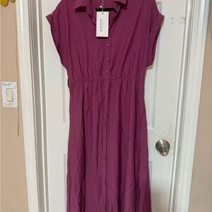 BloomChic Mauve Button-Front Midi Dress